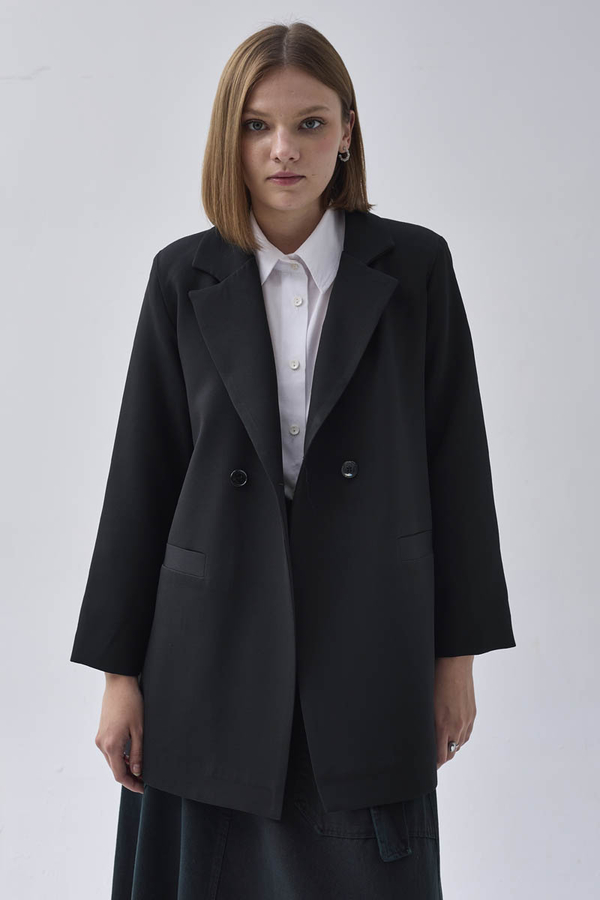 Kruvaze Blazer Ceket Siyah - 4
