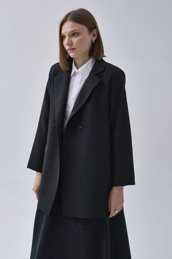 Kruvaze Blazer Ceket Siyah - 5