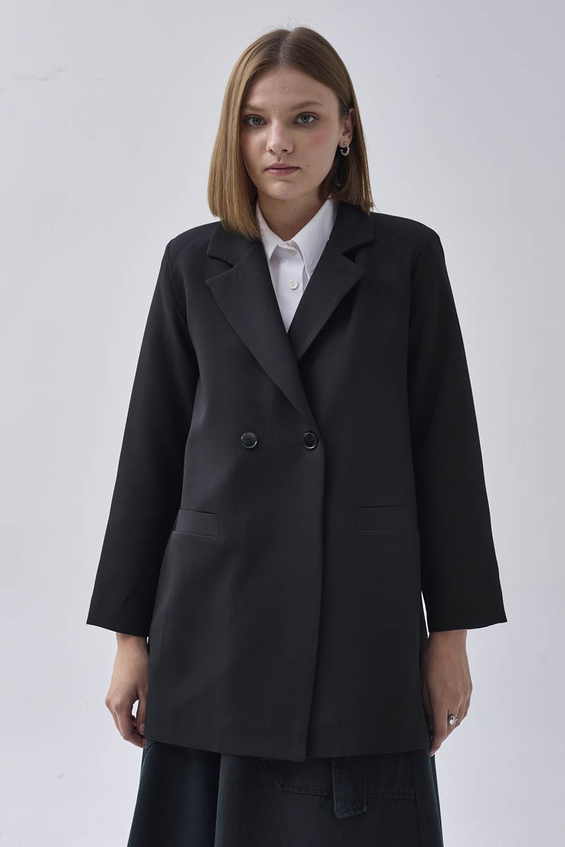 Kruvaze Blazer Ceket Siyah