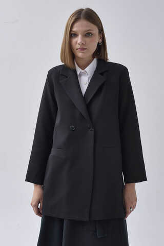 Kruvaze Blazer Ceket Siyah - 1