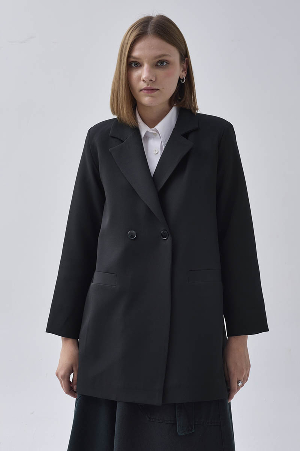 Kruvaze Blazer Ceket Siyah - 1