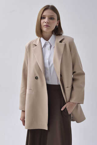 Kruvaze Blazer Ceket Taş - 5