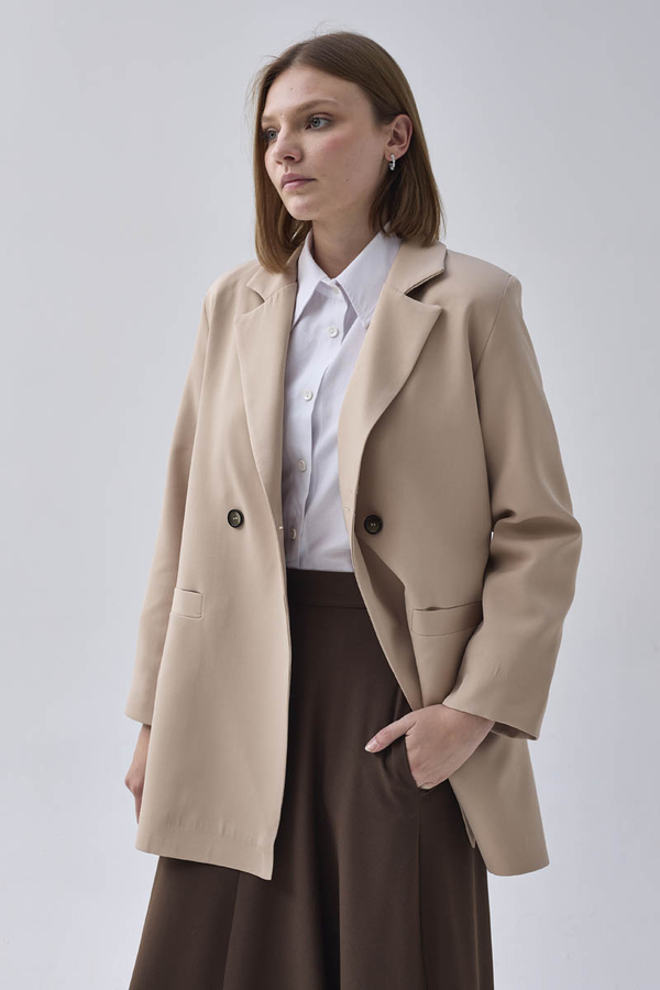 Kruvaze Blazer Ceket Taş - 6