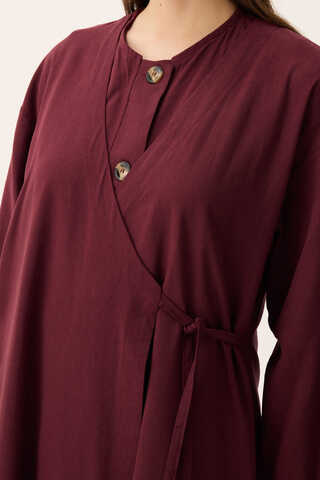 Kruvaze Dehna Abaya Takım Bordo - 9