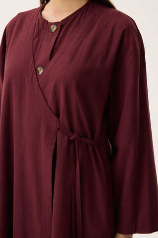 Kruvaze Dehna Abaya Takım Bordo - 11