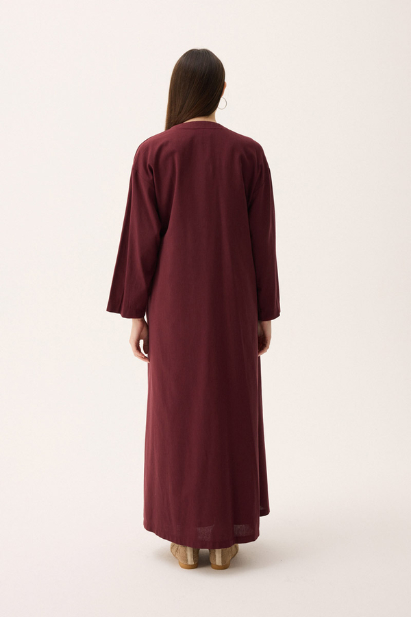 Kruvaze Dehna Abaya Takım Bordo - 12