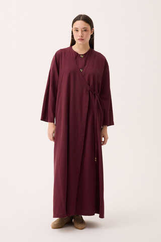 Kruvaze Dehna Abaya Takım Bordo - 2