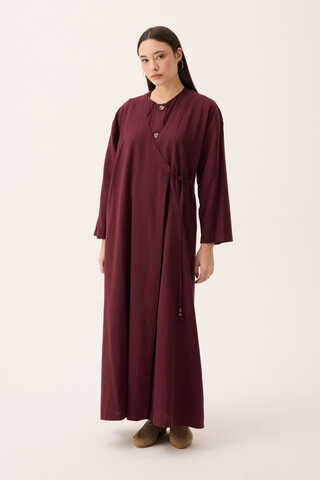 Kruvaze Dehna Abaya Takım Bordo - 3