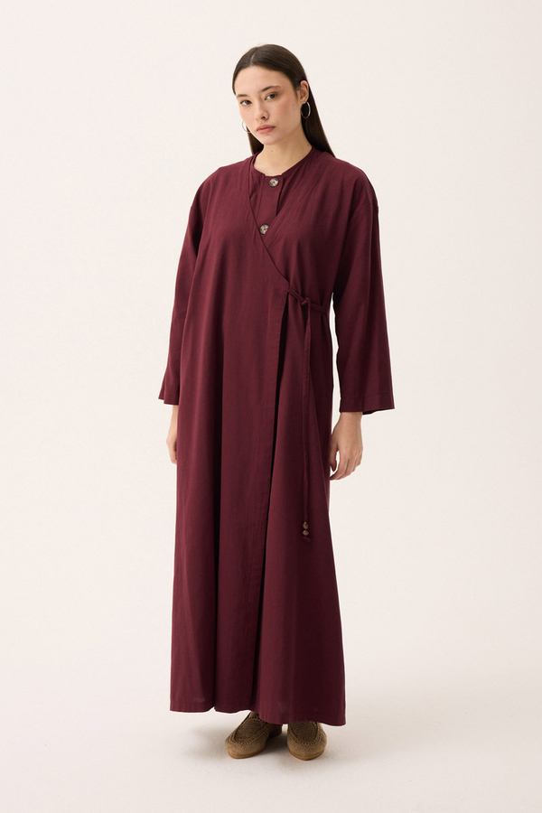 Kruvaze Dehna Abaya Takım Bordo - 3