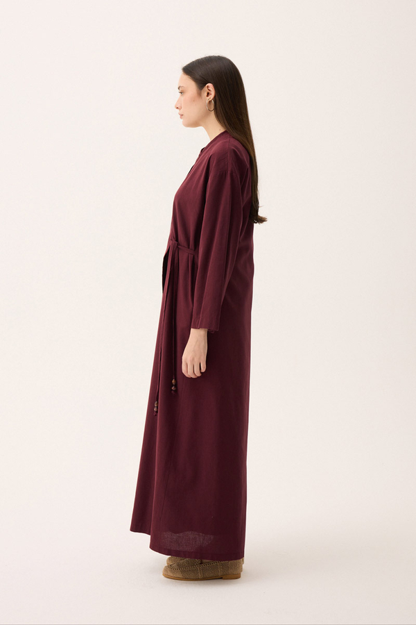 Kruvaze Dehna Abaya Takım Bordo - 4