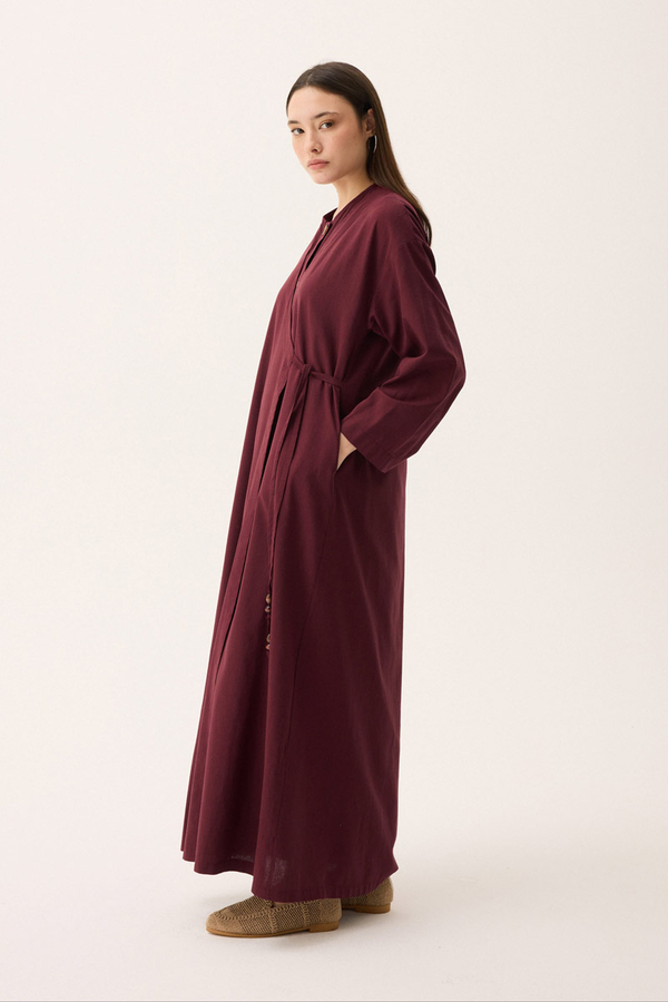 Kruvaze Dehna Abaya Takım Bordo - 5