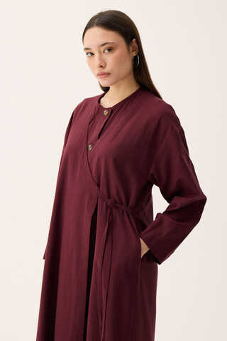 Kruvaze Dehna Abaya Takım Bordo - 6