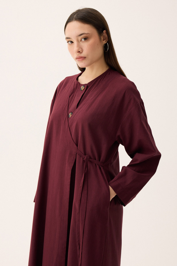 Kruvaze Dehna Abaya Takım Bordo - 6