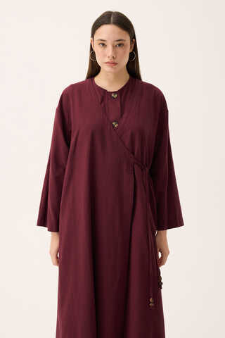 Kruvaze Dehna Abaya Takım Bordo - 7