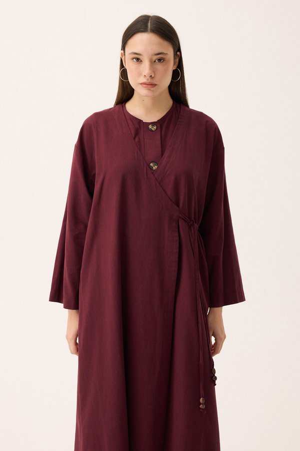 Kruvaze Dehna Abaya Takım Bordo - 7