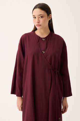 Kruvaze Dehna Abaya Takım Bordo - 8