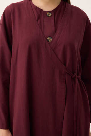 Kruvaze Dehna Abaya Takım Bordo - 10