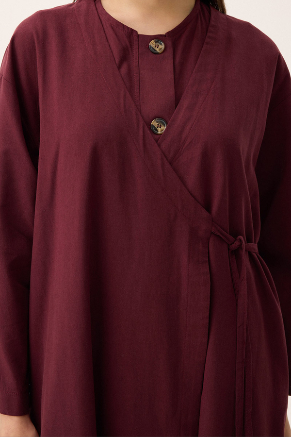 Kruvaze Dehna Abaya Takım Bordo - 10