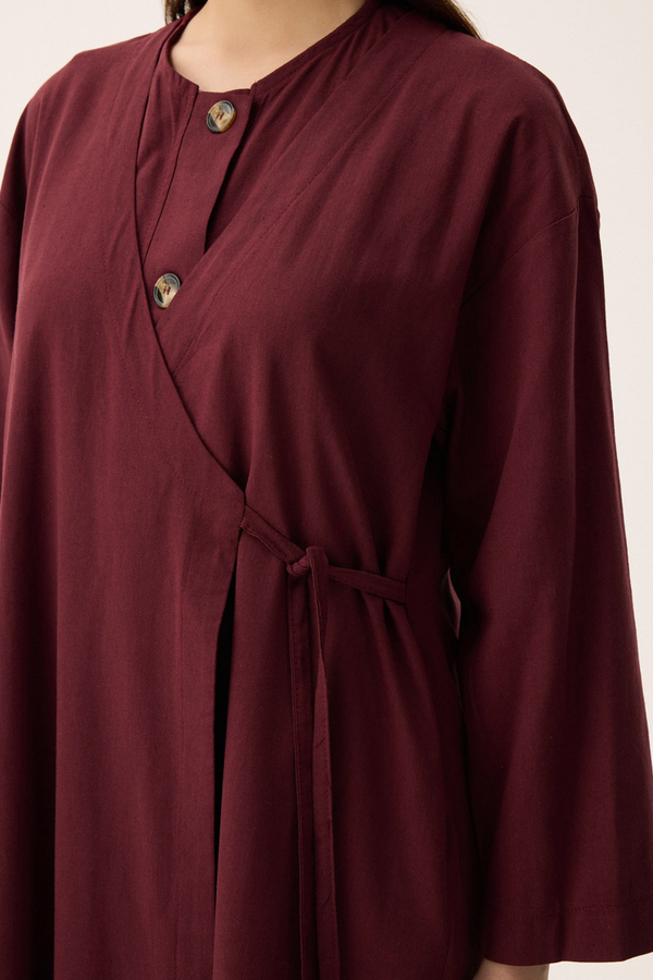 Kruvaze Dehna Abaya Takım Bordo - 11