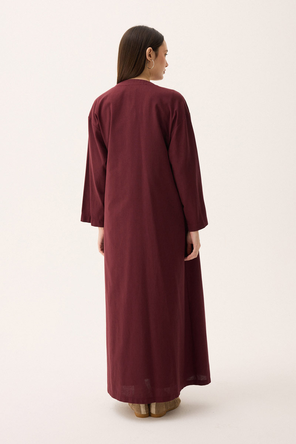 Kruvaze Dehna Abaya Takım Bordo - 13
