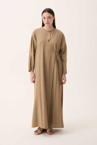 Kruvaze Dehna Abaya Takım Camel - 6