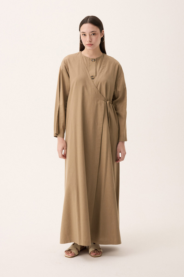 Kruvaze Dehna Abaya Takım Camel - 6