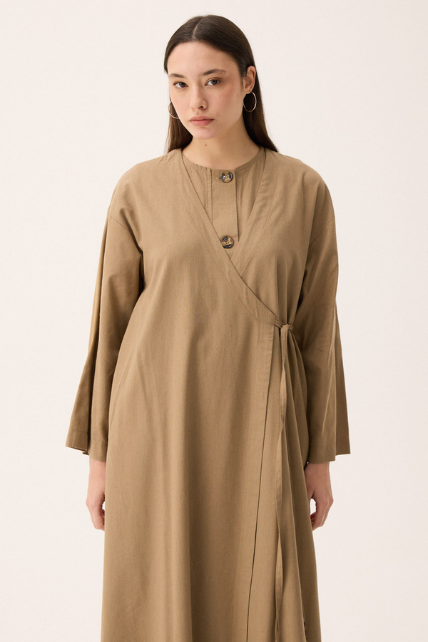 Kruvaze Dehna Abaya Takım Camel - 15
