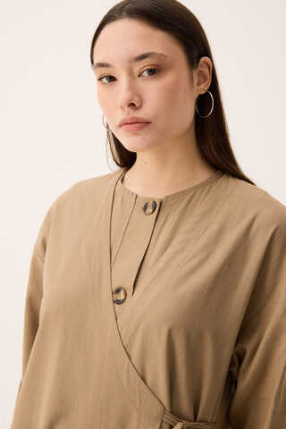 Kruvaze Dehna Abaya Takım Camel - 19