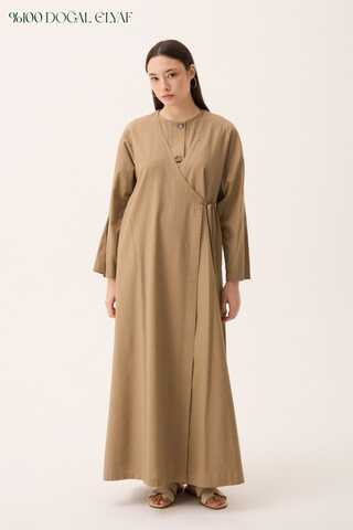 Kruvaze Dehna Abaya Takım Camel - 1