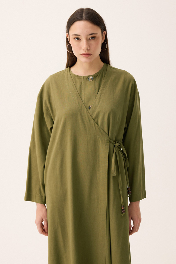 Kruvaze Dehna Abaya Takım Haki - 9