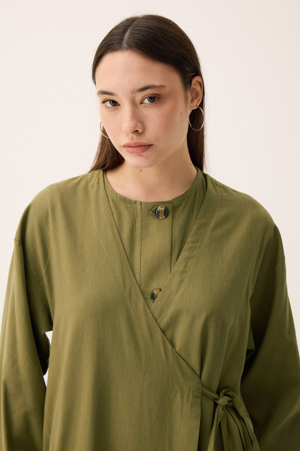 Kruvaze Dehna Abaya Takım Haki - 3