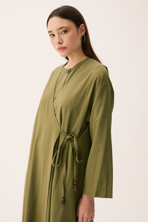 Kruvaze Dehna Abaya Takım Haki - 6