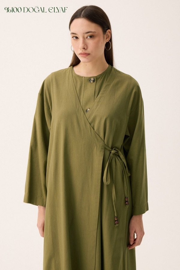 Kruvaze Dehna Abaya Takım Haki - 1