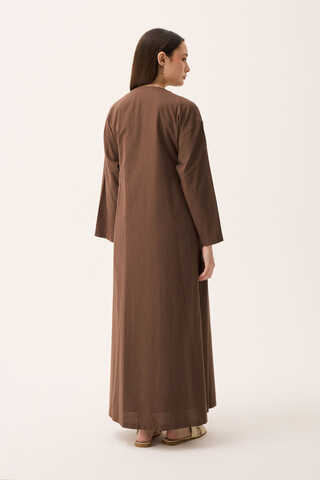 Kruvaze Dehna Abaya Takım Kahverengi - 13