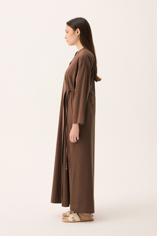 Kruvaze Dehna Abaya Takım Kahverengi - 5