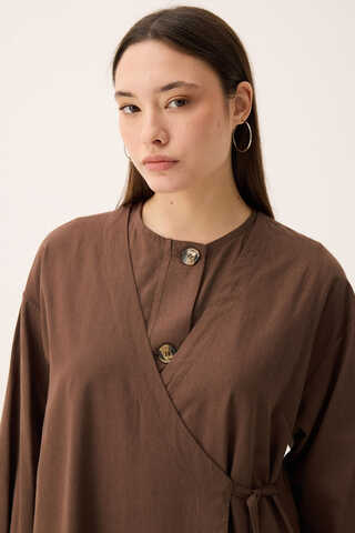 Kruvaze Dehna Abaya Takım Kahverengi - 8