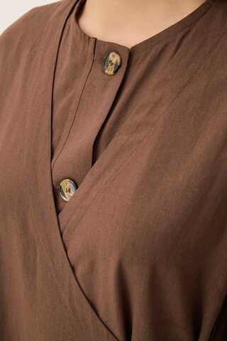 Kruvaze Dehna Abaya Takım Kahverengi - 10