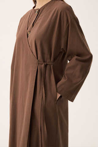 Kruvaze Dehna Abaya Takım Kahverengi - 11