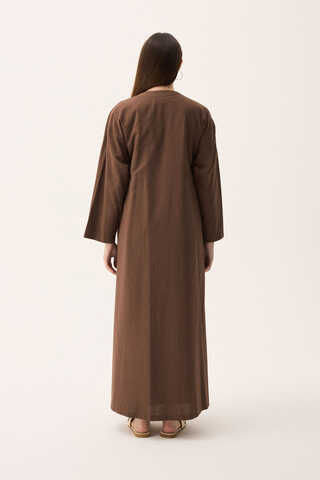 Kruvaze Dehna Abaya Takım Kahverengi - 12