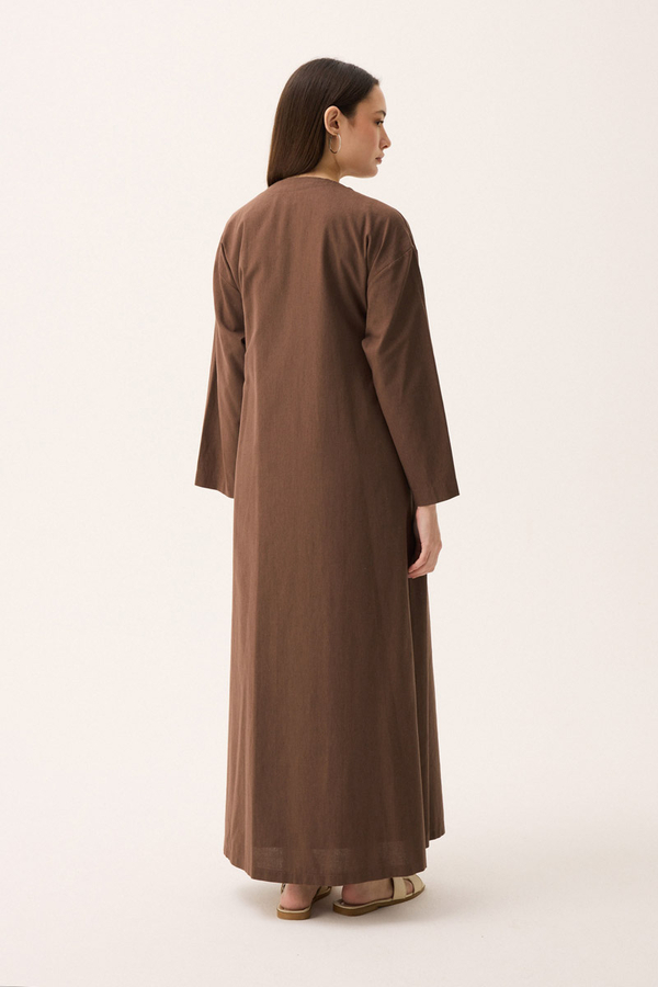 Kruvaze Dehna Abaya Takım Kahverengi - 13