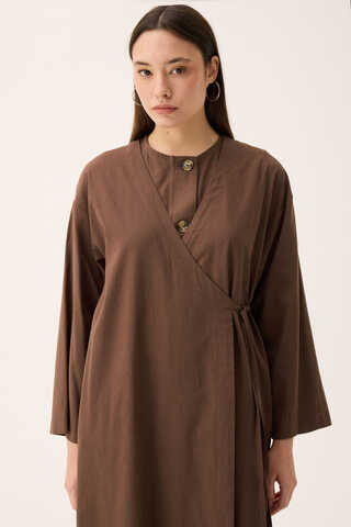 Kruvaze Dehna Abaya Takım Kahverengi - 7