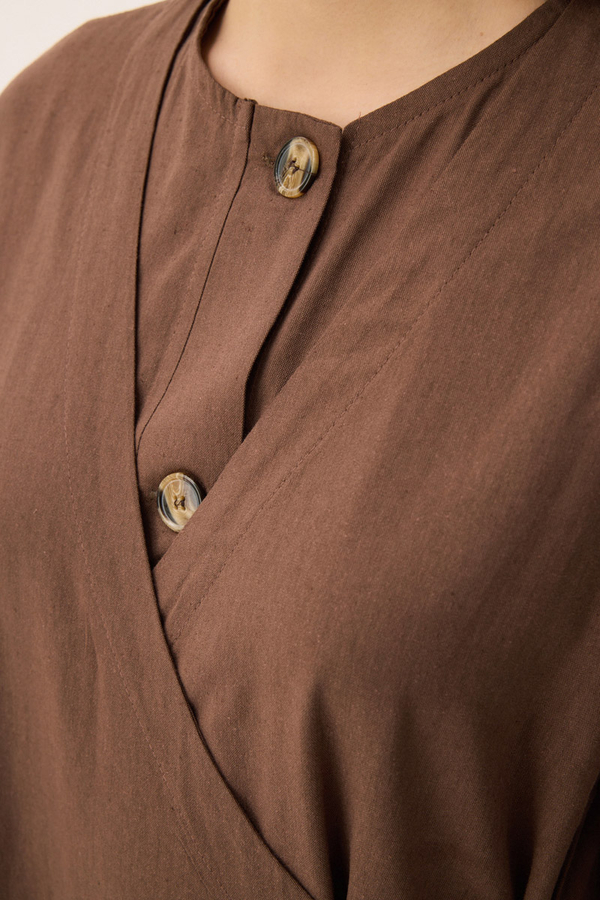 Kruvaze Dehna Abaya Takım Kahverengi - 10