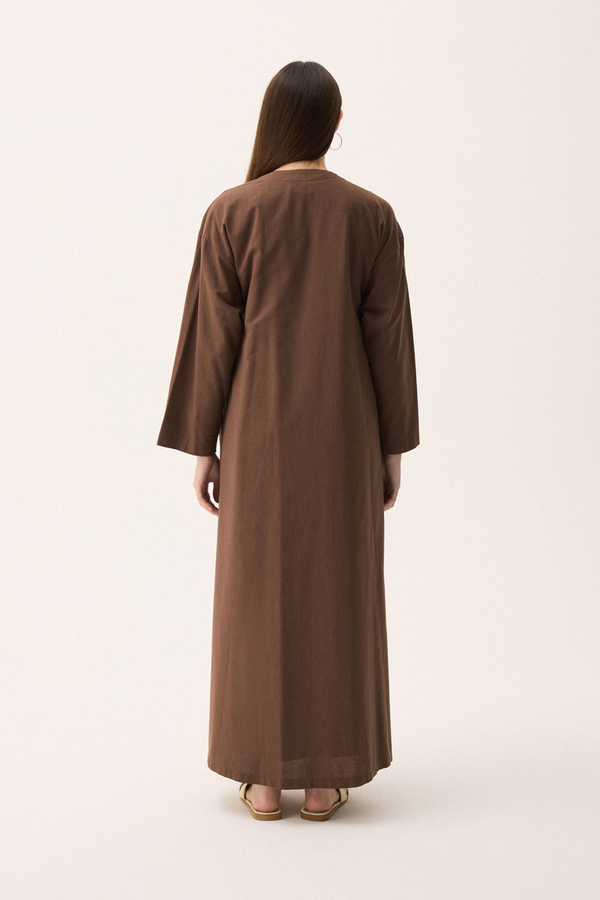Kruvaze Dehna Abaya Takım Kahverengi - 12