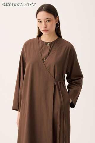 Kruvaze Dehna Abaya Takım Kahverengi - 1