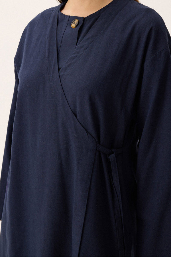 Kruvaze Dehna Abaya Takım Lacivert - 5