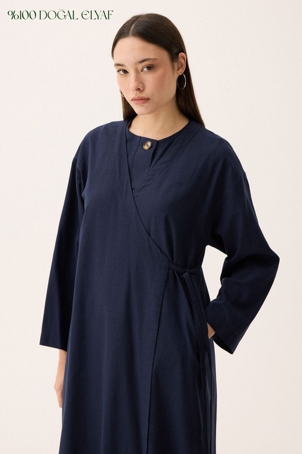 Kruvaze Dehna Abaya Takım Lacivert - 1