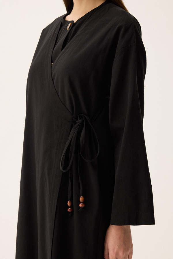 Kruvaze Dehna Abaya Takım Siyah - 16
