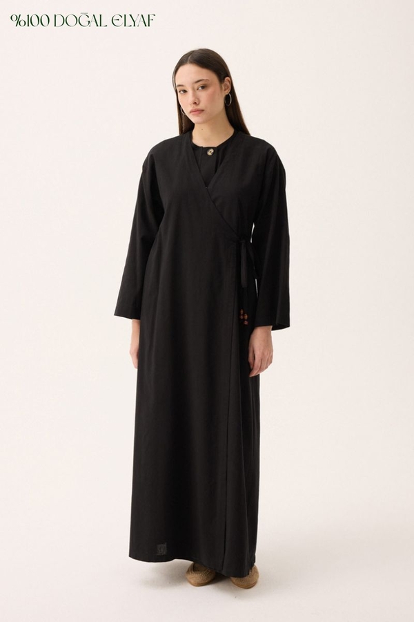 Kruvaze Dehna Abaya Takım Siyah - 1