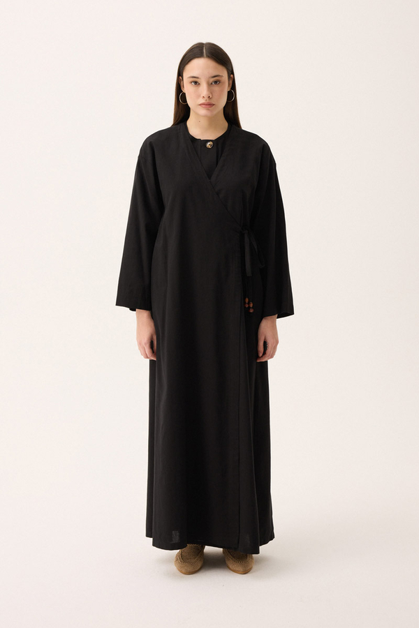 Kruvaze Dehna Abaya Takım Siyah - 2