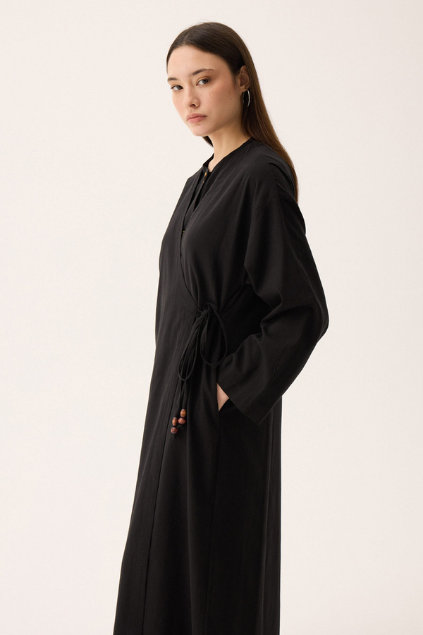 Kruvaze Dehna Abaya Takım Siyah - 9